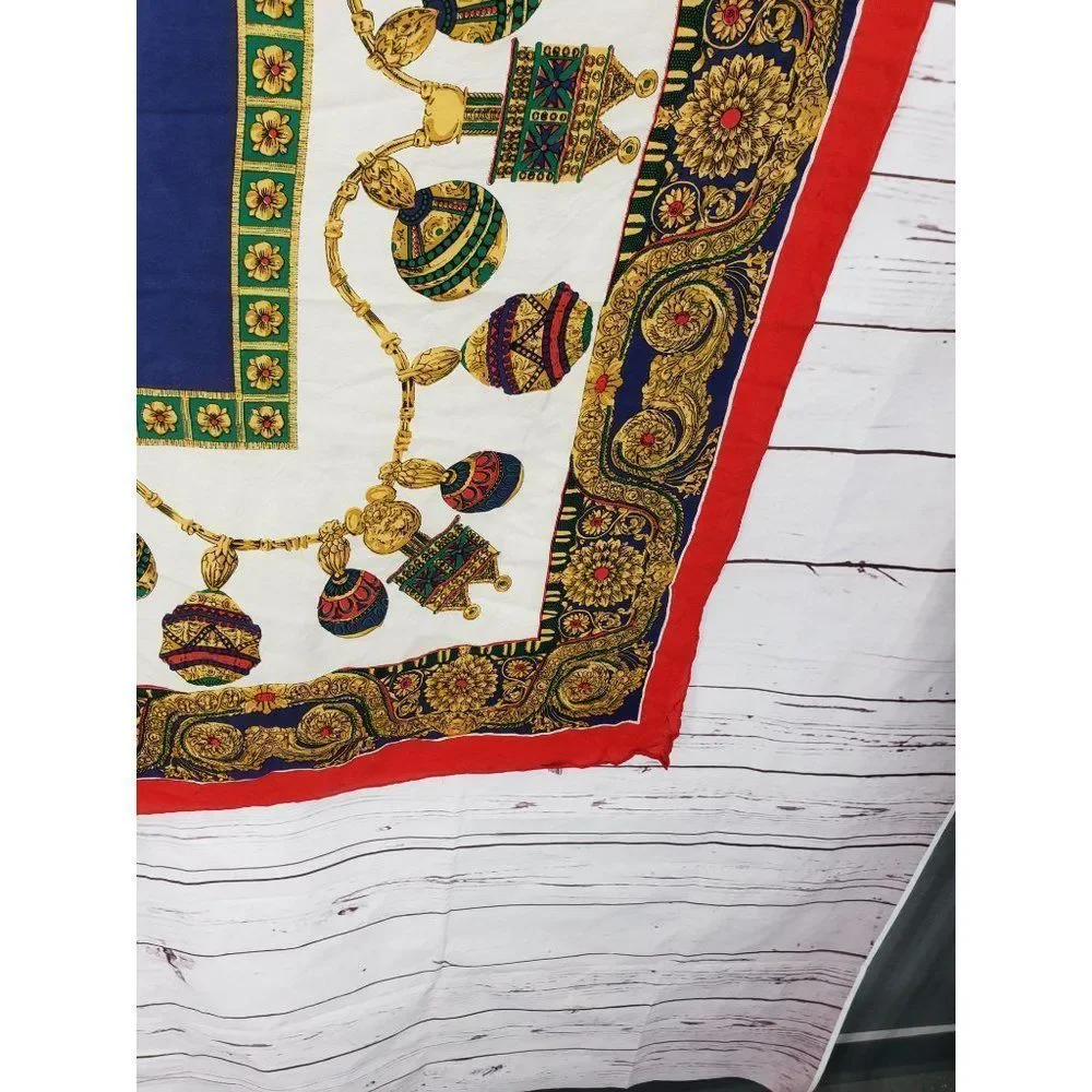 Vintage Red Gold Blue 100% Pure Silk Hand Rolled‎ From China Ladies Headscarf